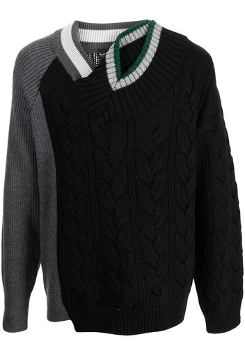 Kolor cable-knit asymmetric-collar jumper - Nero