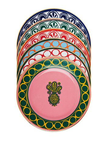 La Doublej abstract-print porcelain plates (set of 6) - Rosa