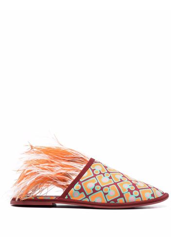 La DoubleJ Boudoir feather-trim slippers - Rosso