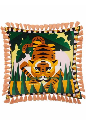La DoubleJ tiger-print velvet cushion - Rosso