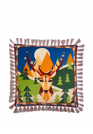 La DoubleJ deer-print velvet cushion - Rosso