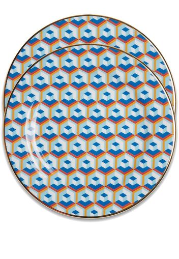 La DoubleJ set of two abstract-print desert plate - Blu