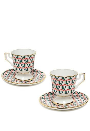 La DoubleJ abstract-print espresso cup and saucer set of two - Verde