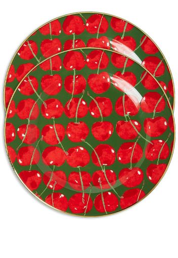 La DoubleJ Cherries Verde-print dessert plates (set of 2) - Rosso