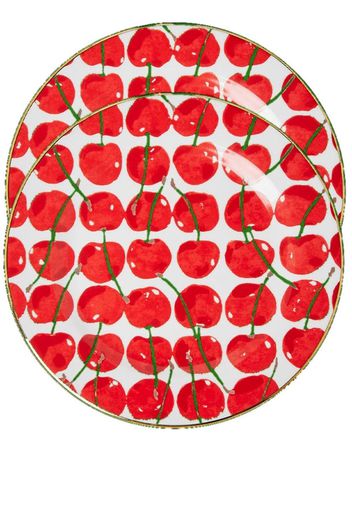 La DoubleJ Cherries Avorio-print dessert plates (set of 2) - Rosso