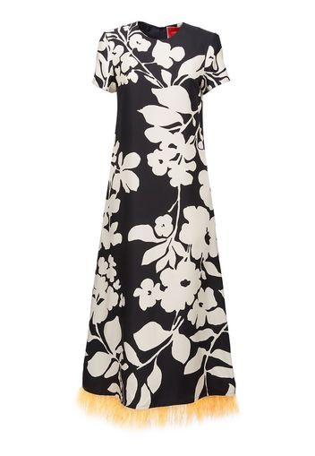 La DoubleJ Swing feather-trim silk maxi dress - Nero