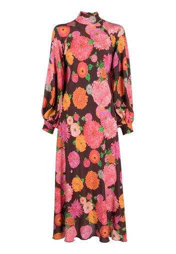 La DoubleJ Medici floral-print silk midi dress - Marrone