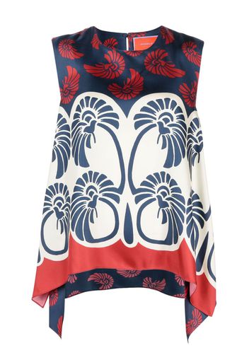 La DoubleJ abstract-print sleeveless silk blouse - Blu