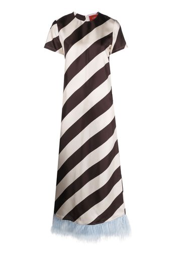 La DoubleJ Swing feather-trim striped maxi dress - Marrone