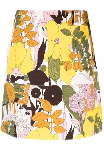 La DoubleJ floral-print stretch-cotton A-line miniskirt - Giallo