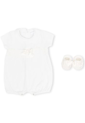 La Perla Kids lace-trim bow babygrow set - Bianco