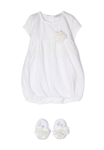 LA PERLA KIDS floral-appliqué short-sleeved dress - Bianco