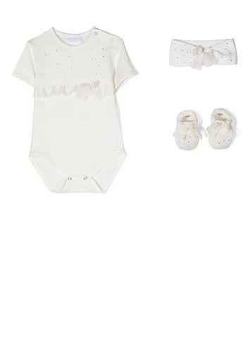 LA PERLA KIDS ruffled-detail short-sleeved romper - Bianco