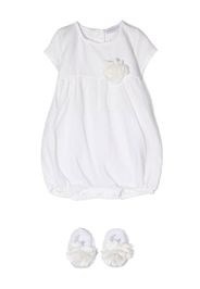 LA PERLA KIDS floral-appliqué short-sleeved dress - Bianco