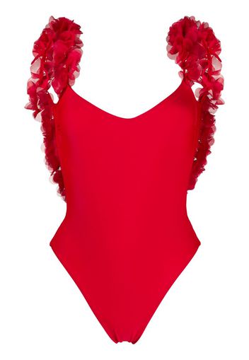 Amiral ruffled-flower plunge-back swimsuit