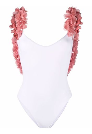 La Reveche Amira floral-appliqué swimsuit - Bianco