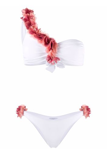 La Reveche Adele floral-appliqué bikini - Bianco