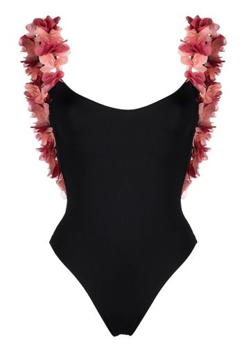 La Reveche Adele floral-trim swimsuit - Nero