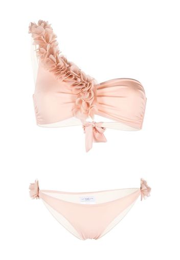 La Reveche Rasha floral-appliqué one-shoulder bikini - Rosa