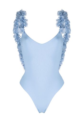 La Reveche floral-appliqué swimsuit - Blu