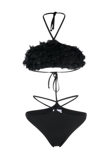 La Reveche appliqué-detail halterneck swimsuit - Nero