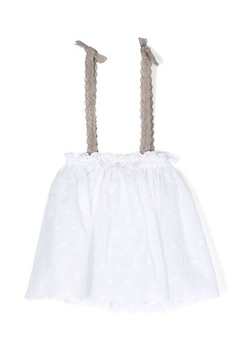 La Stupenderia pleated lace suspender-strap skirt - Bianco