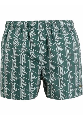 Lacoste Live geometric-print swim shorts - Verde