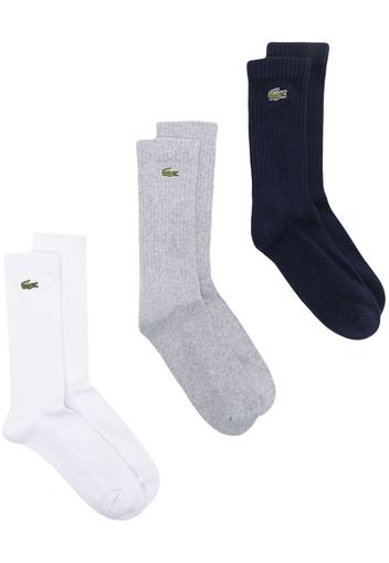 Lacoste logo-embroidered ribbed-knit socks (set of three) - Bianco