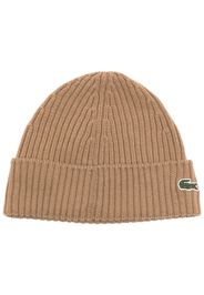 Lacoste logo-patch ribbed-knit beanie - Marrone