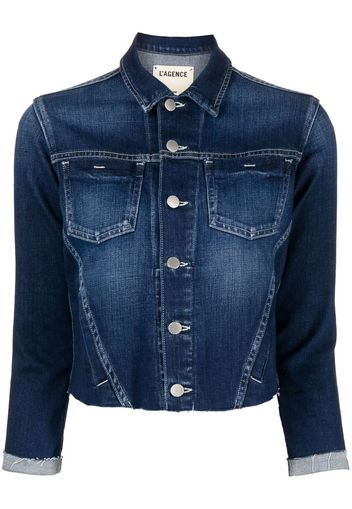 L'Agence Giacca denim Janelle con bordo sfilacciato - Blu