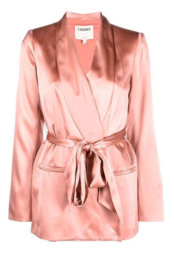 L'Agence satin-finish belted blazer - Rosa