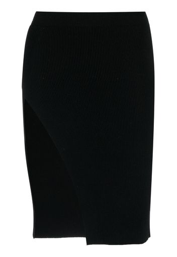 Laneus ribbed-knit asymmetric midi skirt - Nero