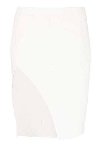 Laneus ribbed-knit asymmetric midi skirt - Bianco