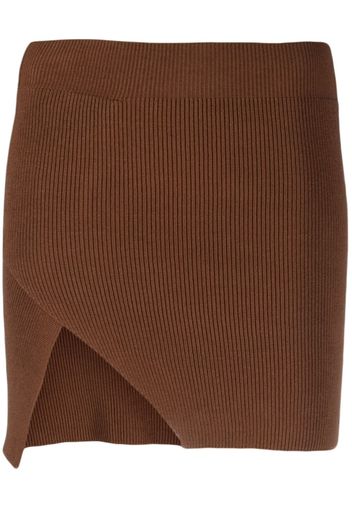 Laneus ribbed-knit asymmetric miniskirt - Marrone