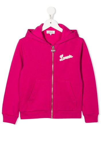 LANVIN Enfant embroidered-logo zip-up hoodie - Rosa