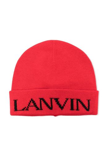 LANVIN Enfant logo-knit beanie hat - Rosso