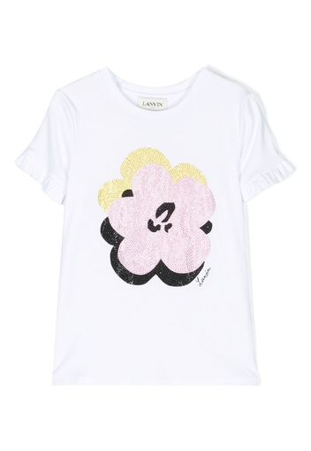 Lanvin Enfant floral-print sequin detail T-shirt - Bianco