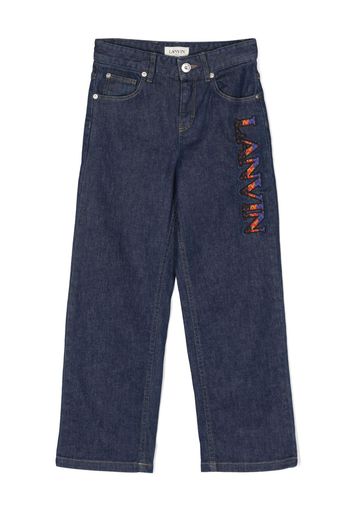 Lanvin Enfant Curb logo-embroiderd straight-leg jeans - Blu