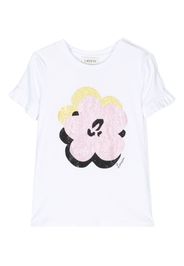 Lanvin Enfant floral-print sequin detail T-shirt - Bianco