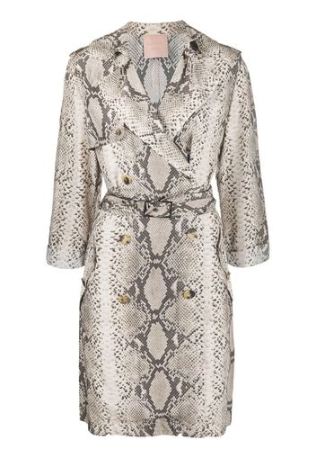 snakeskin print double-breasted trench coat