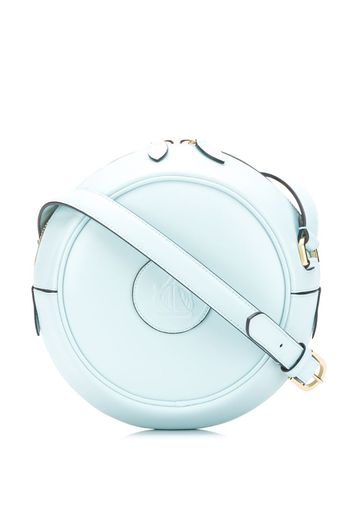 logo embossed round crossbody bag