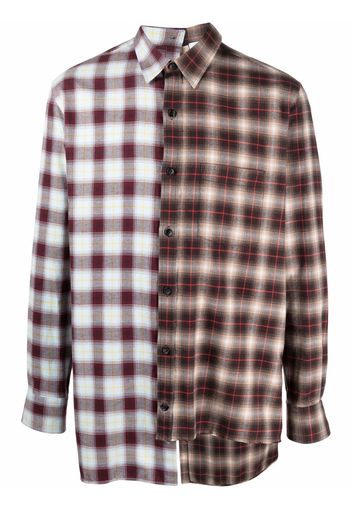 LANVIN asymmetric check-print long-sleeve shirt - Marrone