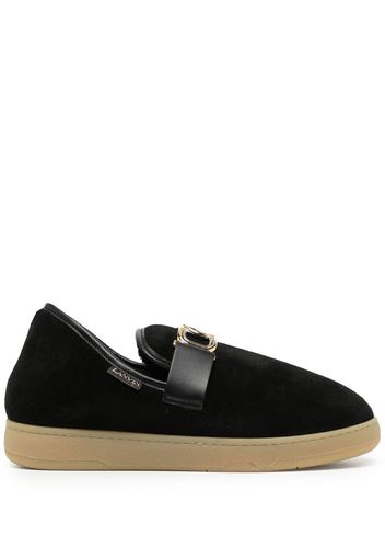 LANVIN velvet logo-buckle slippers - Nero