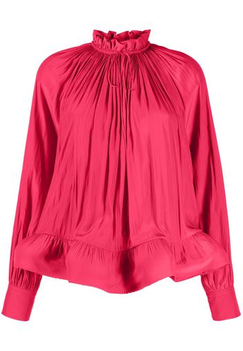 Lanvin gathered-neck ruffled-hem blouse - Rosso