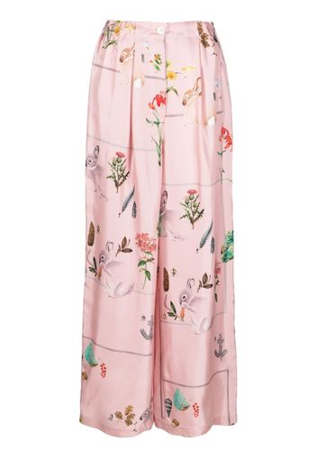 Lanvin foliage-print silk palazzo trousers - Rosa