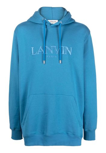 Lanvin logo-embroidered fleece hoodie - Blu