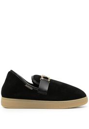 LANVIN velvet logo-buckle slippers - Nero