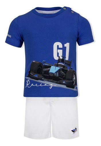 Lapin House car print t-shirt and short set - Blu