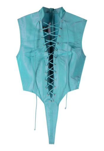 LaQuan Smith sleeveless lace-up bodysuit - Blu