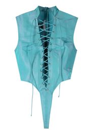 LaQuan Smith sleeveless lace-up bodysuit - Blu